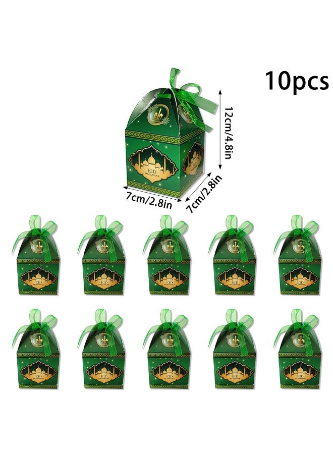 10 PCS Eid Mubarak Candy Box,Eid Mubarak Treat Gifts Boxes,Eid Mubarak Paper Gift Bag,Muslim Ramadan Favor Boxes,White Gold Snack Sugar Chocolate Goody Treat Bag,Muslim Islamic Party Supplies - Image 2